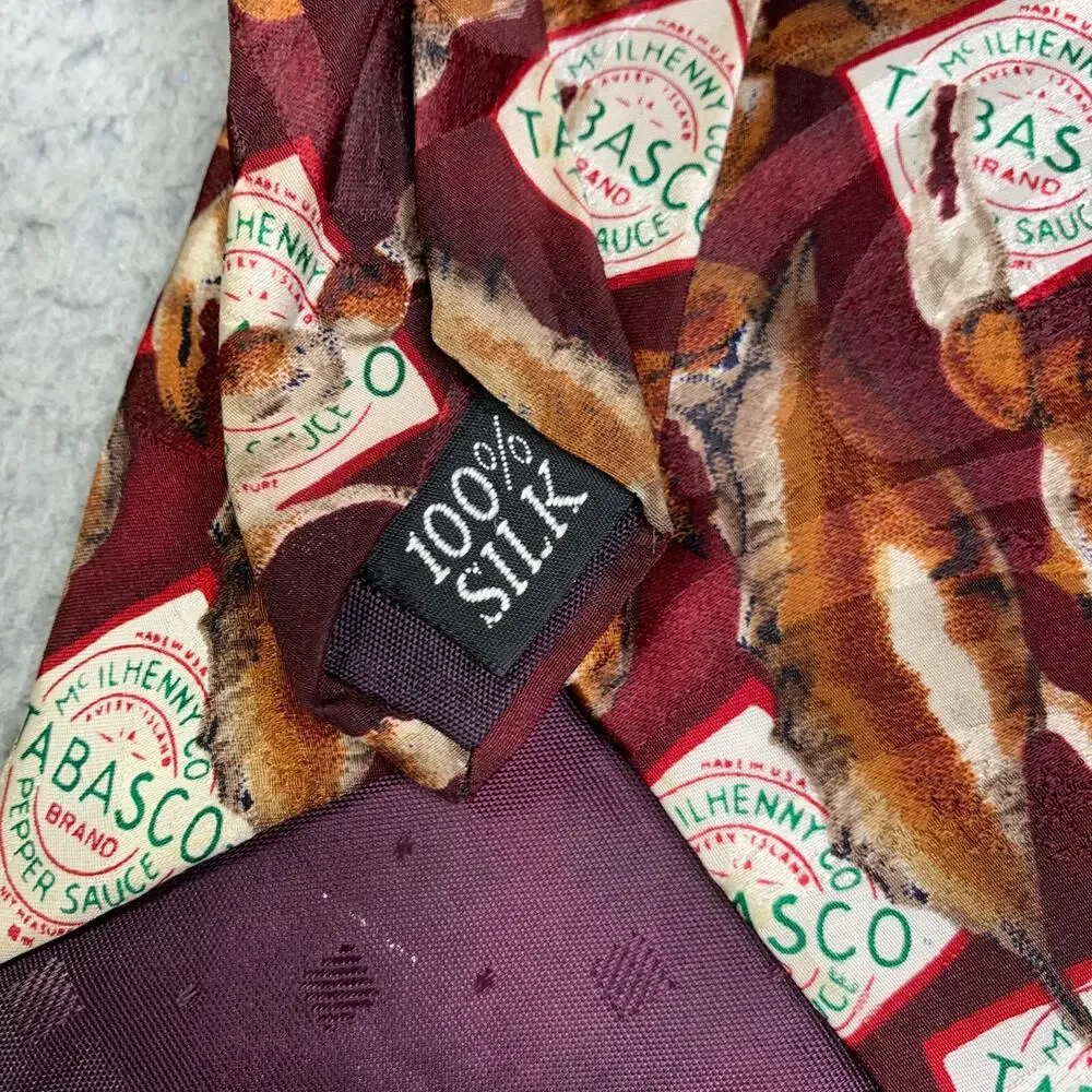 Tabasco Hot Sauce Silk Tie Crabs Logo All Over Print Men’s Casual Necktie